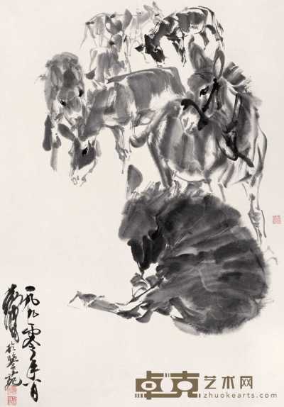 黄冑 1990年作 群驴图 镜心 89×61cm